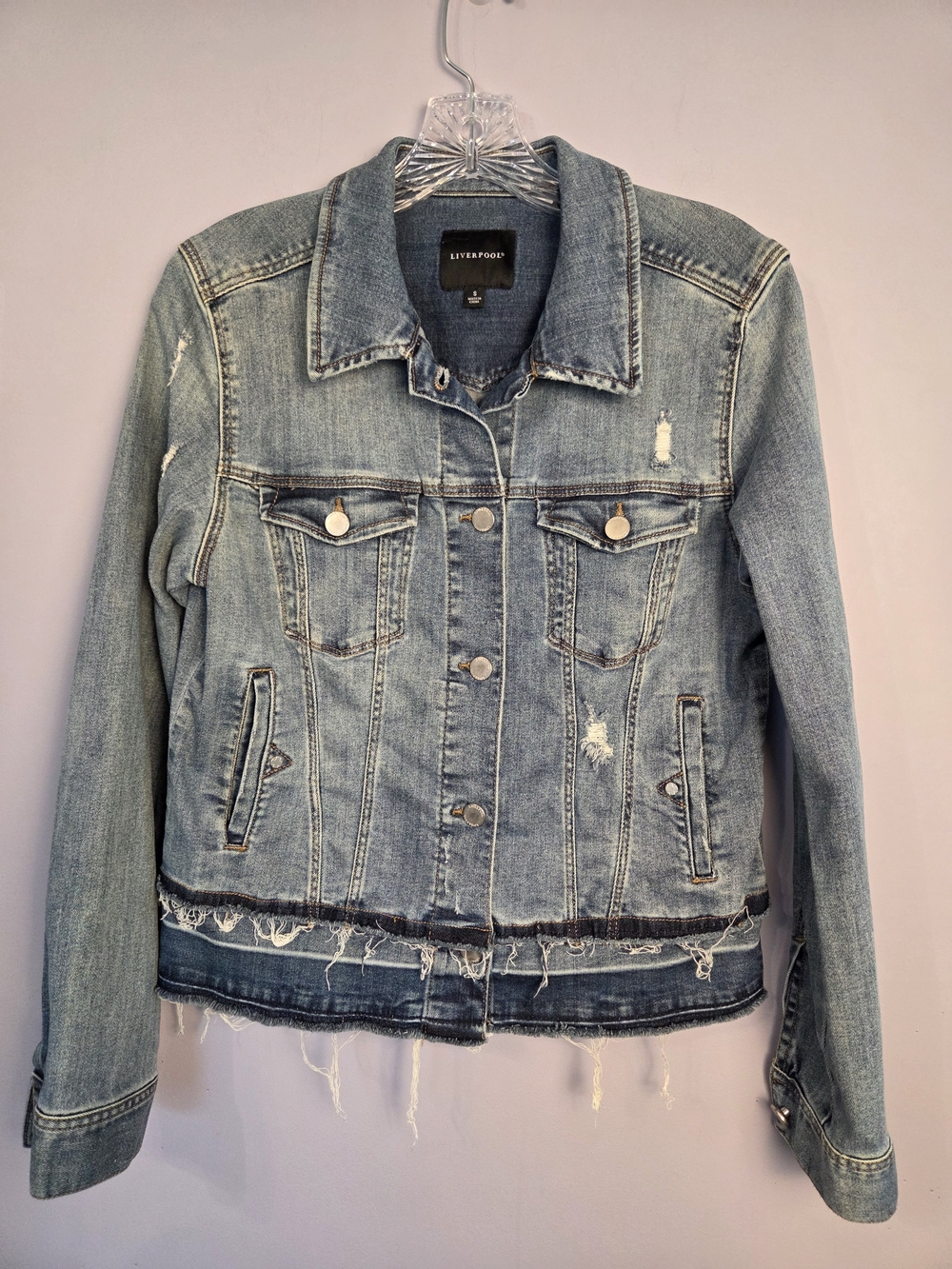Liverpool Los Angeles Harley Frayed Double Hem Denim Jacket Size Small Edgy NWOT